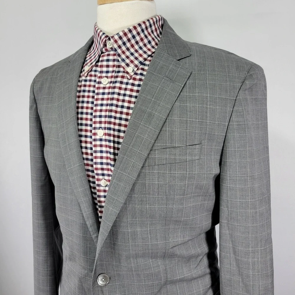 Hugo‎ Boss Men's Sport Coat Blazer Two Button Gray Glen Plaid Wool Size 42L